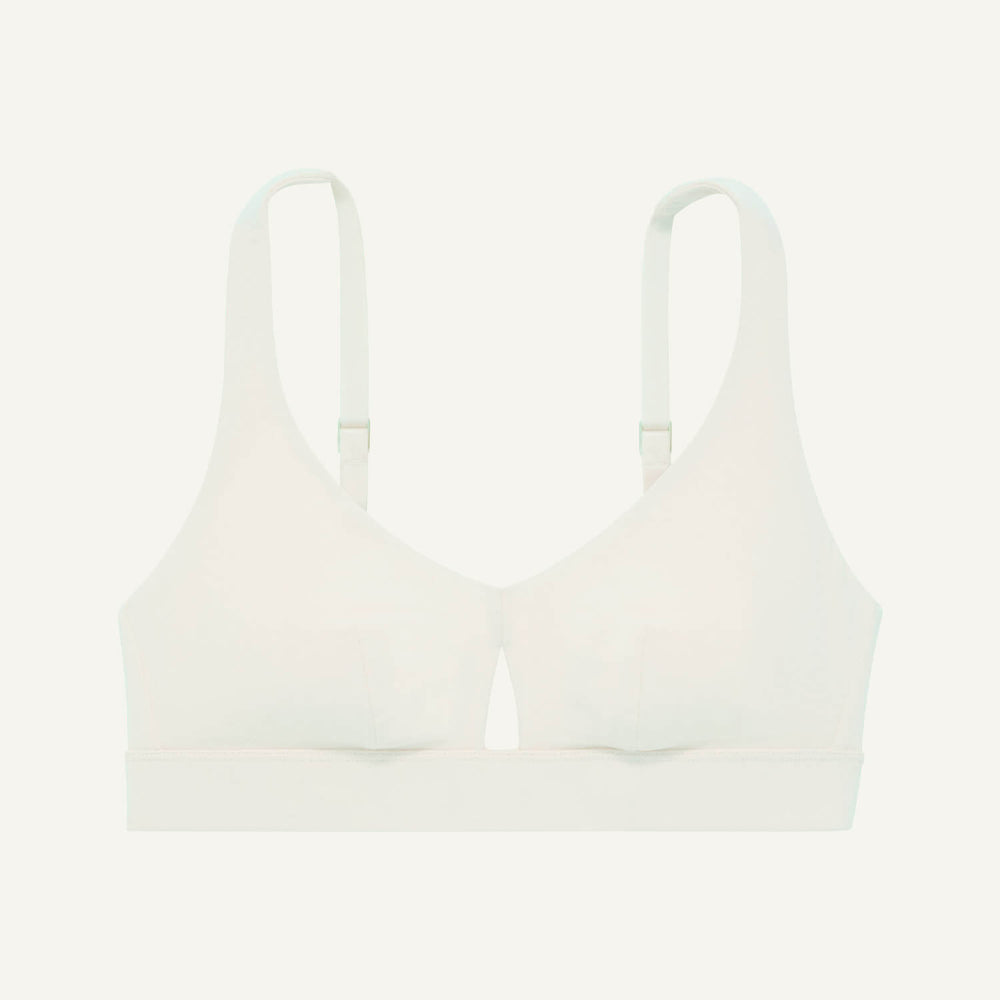A keyhole bra in cloud nine white color.