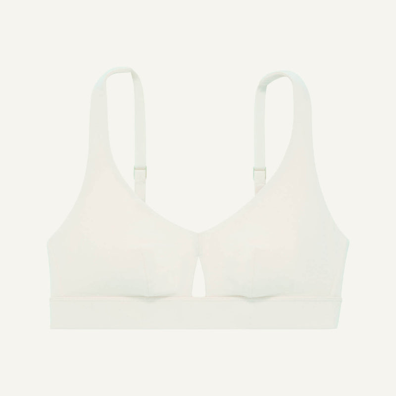 A keyhole bra in cloud nine white color.