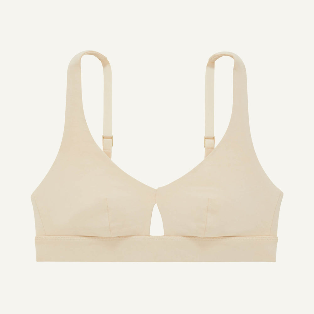 A keyhole bra in wheat beige color.