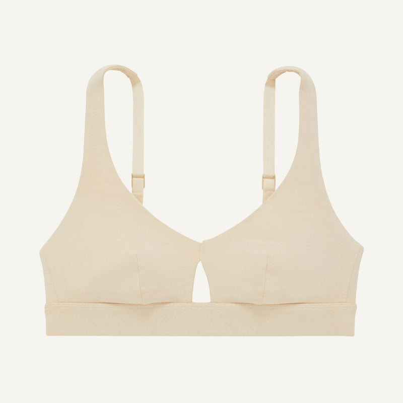 A keyhole bra in wheat beige color.