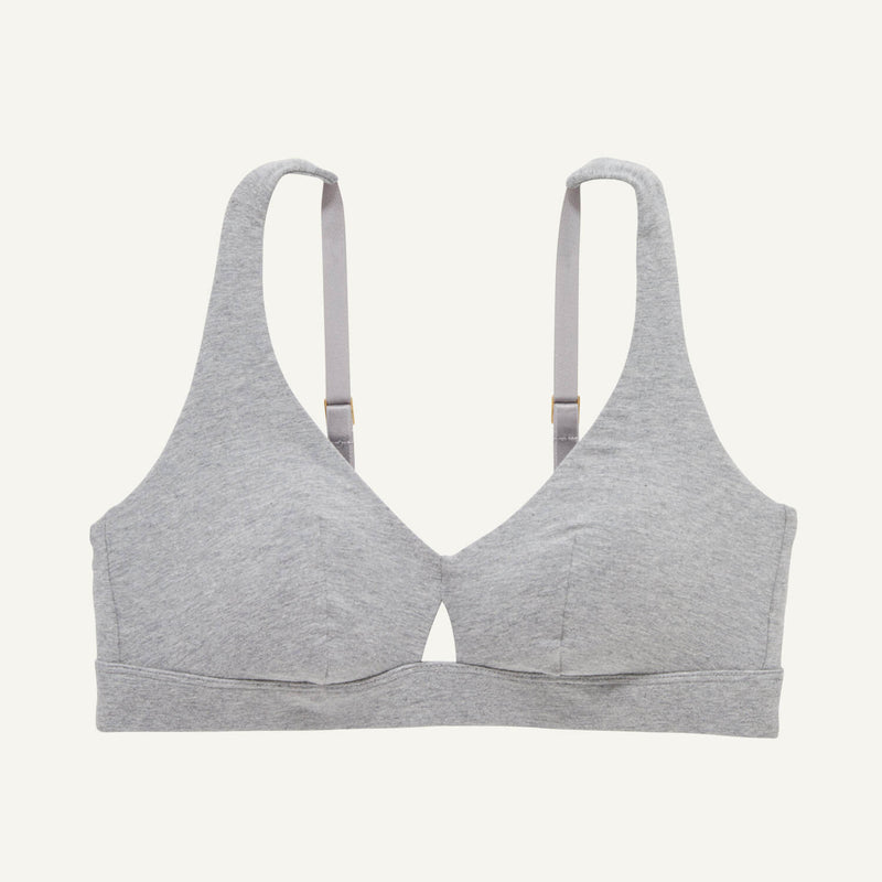 A keyhole bra in lunar gray color.