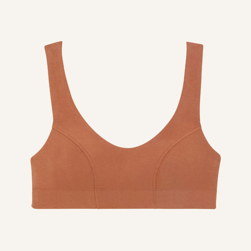 A scoop bralette in spice brown color.