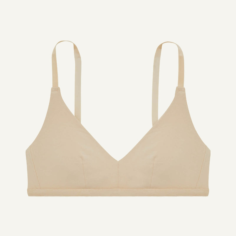 A triangle bra in wheat beige color.